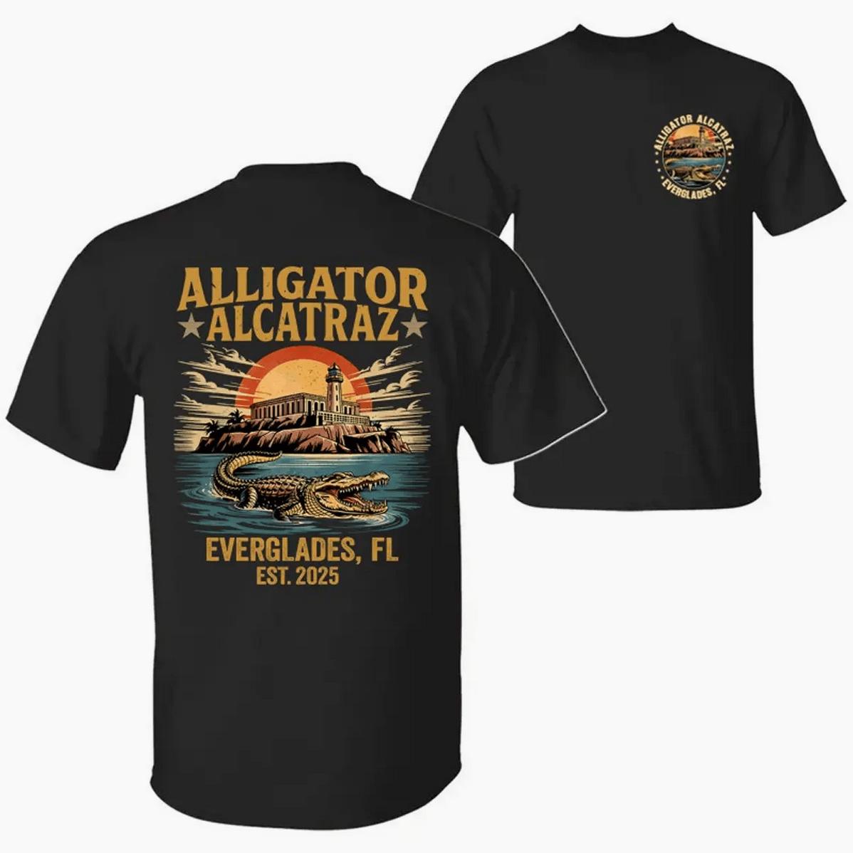 Retro Alligator Alcatraz 2 Sided T-Shirt Funny Florida Everglades Shirt Southern Dark Humor Tee Gator Graphic Clothin Modern Cotton Tee