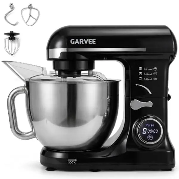 GAOMON Electric Stand Mixer, 5.3QT Food Stand Mixer with Digital Display, 8-Speed Tilt Head Kitchen Electric Mixer, Digital Timer, 3 Attachments for Daily Baking Bread Cake, Black