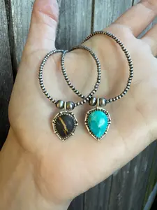 Turquoise Pendant Accent Desert Pearl Sterling Silver 925 Necklace