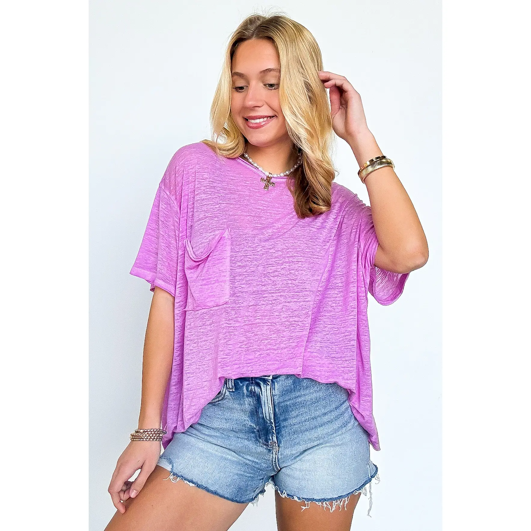 Marisol Burnout Wash Semi-Sheer Oversized Pocket Top - BACK IN STOCK