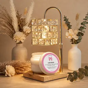 Courage The Glow Bundle Wax Lamp Set Crystal Gold Warmer & Flame Free Soy Candle 10 oz for Apartments Home Offices Bedrooms Living Rooms