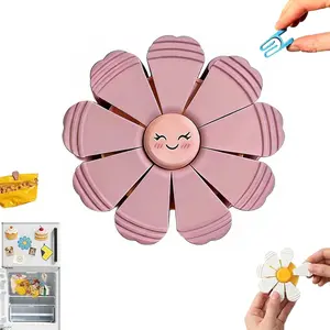 Magnetic Flower Bag Clips, 2-in-1 Multi-use 3D Printed Plastic Flower Bag Chip with Detachable Petals, Decorative Fridge Magnet Food Storage Clips with Hook for Chips Kitchen Organization (Pink)