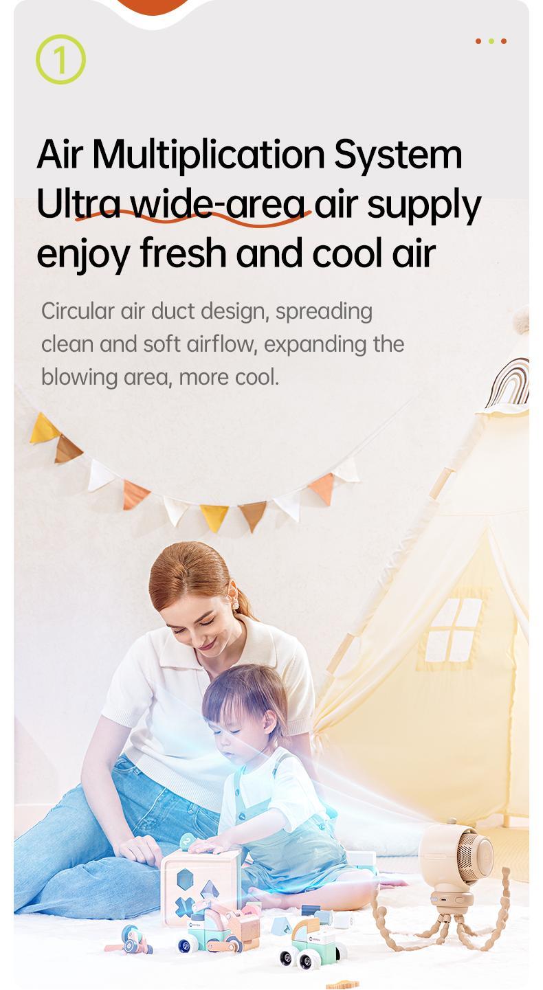 Jisulife Baby Stroller Fan Portable Large Battery Operated 100 Speeds Air Purify & Air Turbo Tech Bladeless Stroller Fan for Car Seat