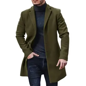 Men's  casual trench coat-soft warm notched collar single-breasted pea coat for fall/winter, outdoor cloth