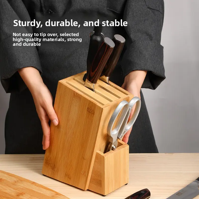 Bamboo Knife Holder Set, Solid Wood Kitchen Knife Storage Rack for Chef's Knife and Fruit Knife, Durable and Eco-Friendly Cooking Tool