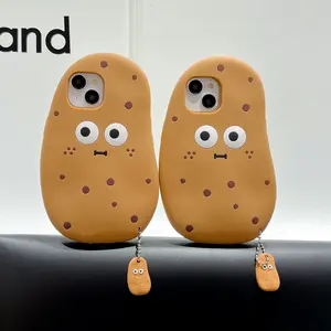 Cute Cartoon Potato Emoji Pendant Compact Protection Smartphone Case - Soft Silicone Cover with Camera Guard, Shockproof Cellphone Accessory for iPhone 11 12 13 14 15 16 17 Pro Max Plus Air