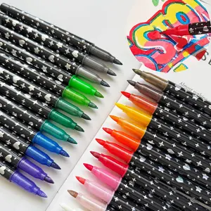 12pcs/24pcs Glitter Marker Pens Assorted Colors, Brush Tip Sparkle Marker Pens, Strong Shinny Highlighter Marker Pens, Drawing Markers for Adult Coloring Journaling Painting Back to School Supplies