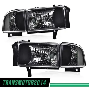 Clear Corner Headlights Lamps Fit For 94-02 Ram 1500 2500 3500 Black Housing
