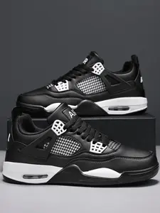 Breathable Leather Mesh Sport Shoes, Shock Absorption, Anti-Slip Sole, Unisex Basketball Shoes, Outdoor & Skateboarding Shoes