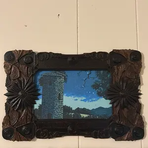 Rustic Woodland Sunburst Frame Dark Brown Botanical Baroque Frame for Artwork Display