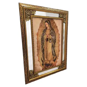 Virgen De Guadalupe 22"widex30"tall F313-M Mediano Gold-Tone Mirrored Frame Thin Light Weight Full Body Our Lady Of Guadalupe Fino Marco Delgado Fancy Imagen Image Cuadro Mother Mary Virgen Maria Religious art image, home decor, wall decor, church events,