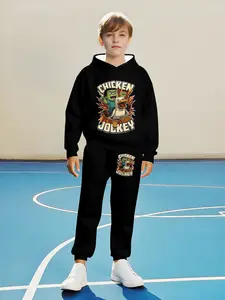 Boys' Fashion 3D Chicken Casual Pullover Sweater Set, Long Sleeve Fitted Top & Sweatpants for Ages 5+, Fall Winter, Sweatshirts