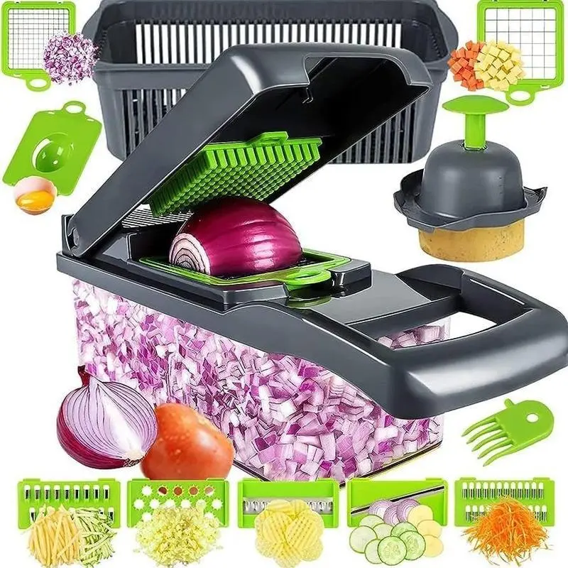 14-in-1 Multifunctional Vegetable Chopper – One machine for multiple uses, capable of slicing, shredding & chopping. Durable and sturdy, handles various ingredients like garlic, onions, potatoes & more. A practical cutting tool and great kitchen helper.