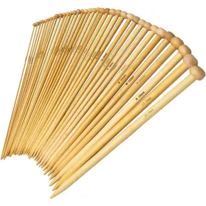 36PCS Bamboo Knitting Needles Set, Single Pointed Knitting Needles, 9 Inches Length Knitting Crochet Supplies for Beginners Handmade (18 Sizes from 2.0mm-10.0mm)