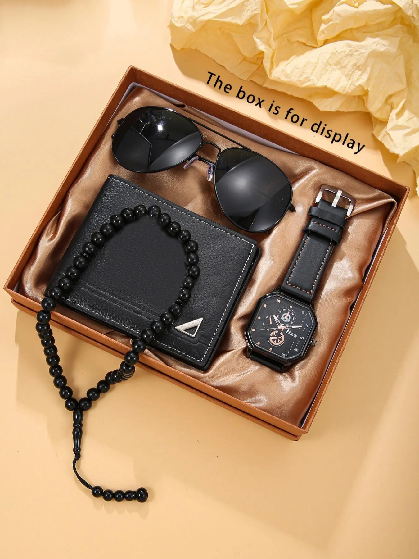 Men's Vintage Watch & Wallet & Beaded Bracelet & Sunglasses & Belt Set, Accessories Set, Fashion Watch Set for Party, Daily Clothing Decor, Trendy All-match & Exquisite Watch Set for Gift