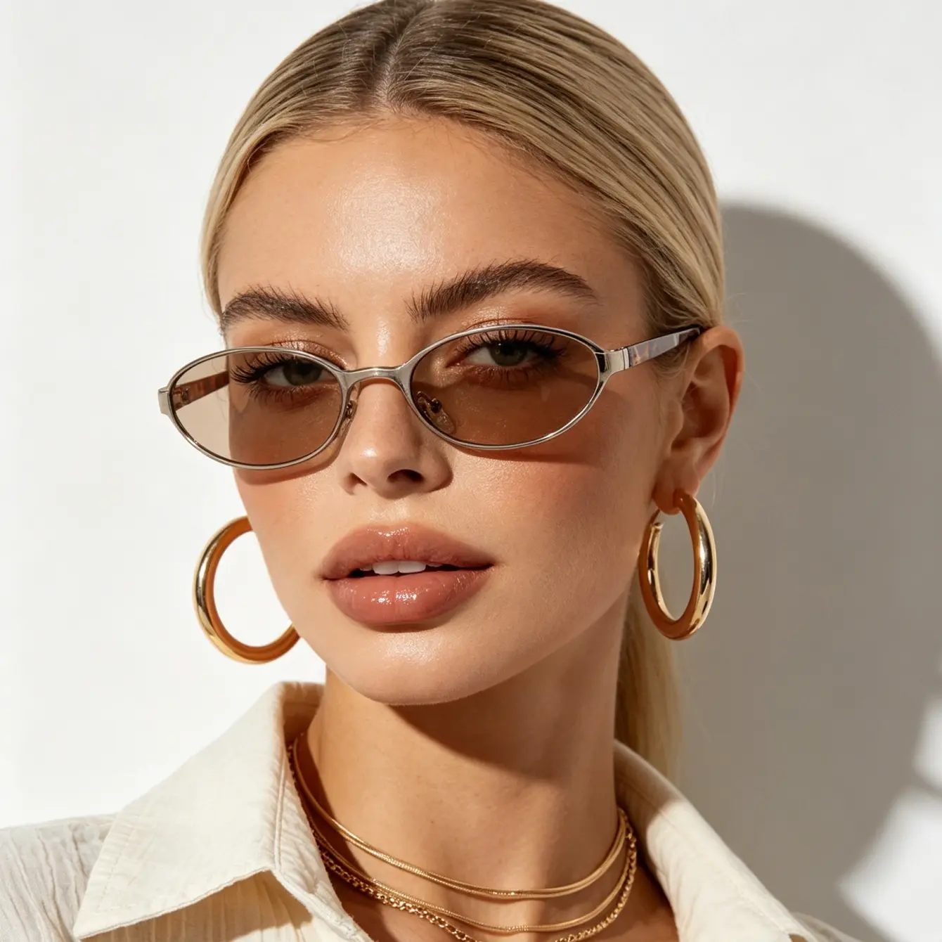 Y2K Narrow Oval Sunglasses for Women, Retro Silver Metal Frame Tinted Lens Shades, Vintage 90s Tortoise Temple Fashion Sunglasses for Streetwear
