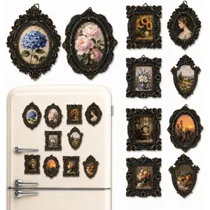 5 Style Mini Black Frames Magnet Frames for Refrigerator Small Vintage Photo Frames with Soft Magnet Backing , Antique Resin Picture Frames Oval Rectangle Antique Table Decor for Fridge, Tabletop, Wedding, Christmas Decor