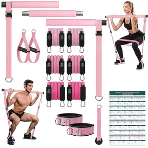 Pilates Bar Kit with Resistance Bands, Multifunctional Yoga Pilates Bar, Heavy-Duty Metal Buckle, Portable Home Gym for Women