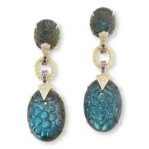 Rarities Gold-Plated Labradorite, Iolite and Zircon Carved Earrings