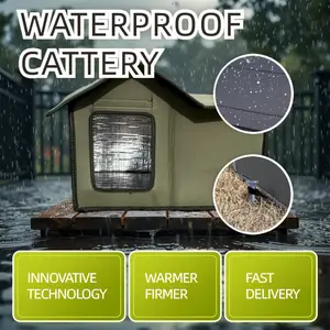 Large Cat House for Outside, Elevated Outdoor Cat House Weatherproof with Heating Pad for Winter, Warm Feral Cats Shelter for Multiple Cats
