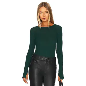 Michael Lauren Everett Long Sleeve Thumbhole Tee in Emerald Green