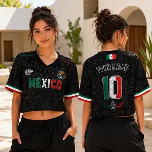 Custom Mexico-Inspired Crop Top Mesh Jersey, Personalized Name Number Sports Crop Tee, Bachelorette Festival Outfit