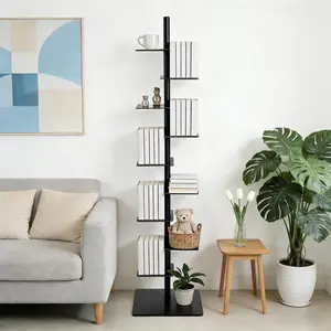 Standing Minimalist 9-Tier Corner Ladder Bookshelf, Black Iron Tower Storage Rack for Books, Plants, Photos - Ideal for Bedroom & Living Room