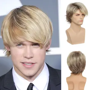 Mens Blonde Wig Short Layered  Synthetic Heat Resistant Wigs Halloween  Costume Halloween Wig
