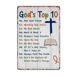 12x8 in Flat Aluminium Sign - God's Top 10 Rules Simplified Commandments, Colorful Cross & Bible Design, Kids Christian Education Decor, Signs Christian Motif Home, Indoor-Outdoor Classroom Use