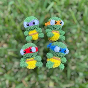 Handmade Crochet Turtle Keychain Set, 4-Piece Cute Accessory for Keys, Bags