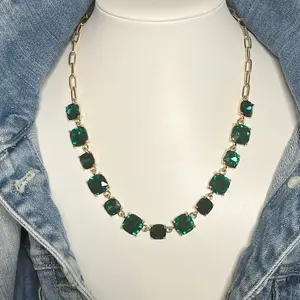 The Tessa Necklace Jewel Candy Vibes Emerald Jewelry Set Necklace Bracelet and Earrings with Elegant Green Stones and Gold Plated Finish