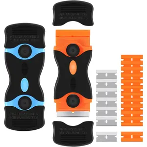 2PACK Razor Blade Scraper 2-in-1 Tool with 12Pcs Plastic & 7Pcs Metal Blades for Decals Stickers Labels Caulk Adhesive Paint Removal Multi-Purpose Cleaning Kit