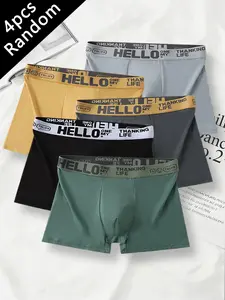 Men's Boxer Briefs with Plain Color Lettered Waistband, Comfortable and Stylish Underwear for Year-Round Casual Sports, Multi-Pack Option Available