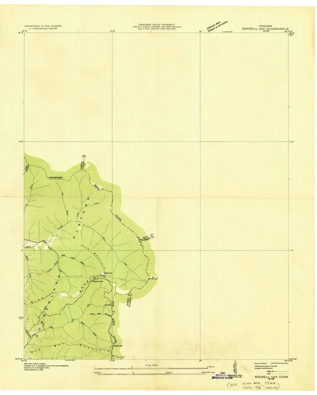Hogbell Gap Tennessee USGS Topographic Quadrangle Map, 1936, 1:24000