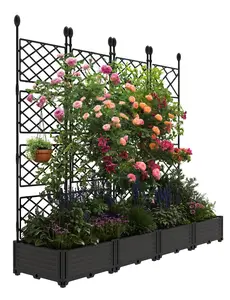 4 PCS Raised Garden Bed Kit with Trellis - Vertical Planter Box for Balcony Privacy Screen, Small Space Gardening, Climbing Plants, Vegetables & Flowers - Patio, Deck Outdoor Planter