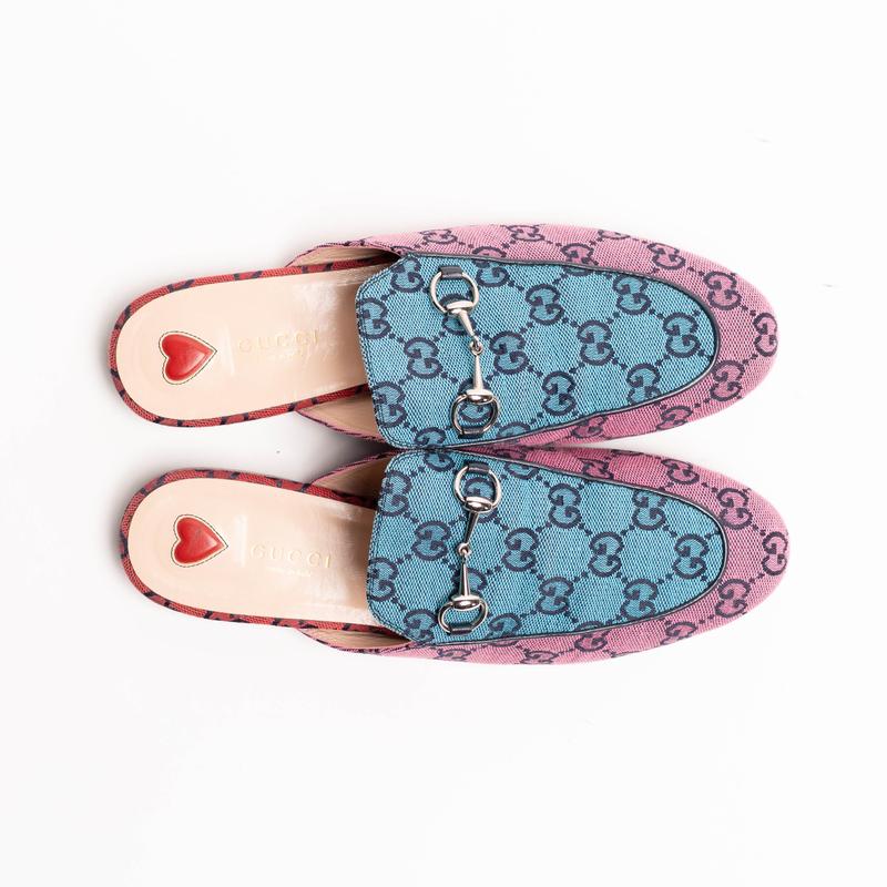 Authentic, Pre-owned Gucci Multi-colored Monogram Princetown Mules,  EU 38