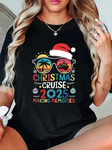 Christmas Cruise 2025 Men Women Kids Family Cruise Matching T-Shirt women's graphic tees fall shirts Casual All-Season Sportswear,Round Neck, Short Sleeve, Machine Washable