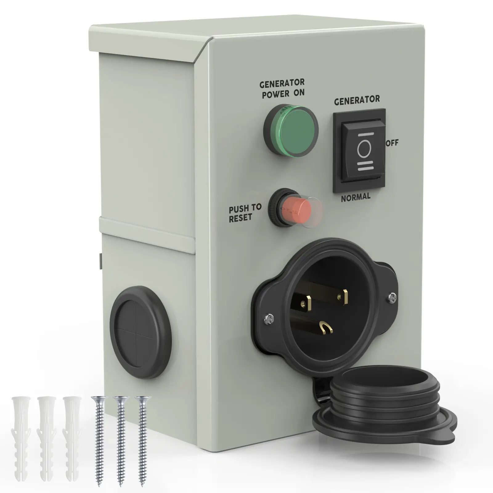 Generator Transfer Switch Power Inlet Box – 15A 125V | Weatherproof Manual Switch | NEMA 5-15P Inlet | Built-In Breaker | ETL Listed