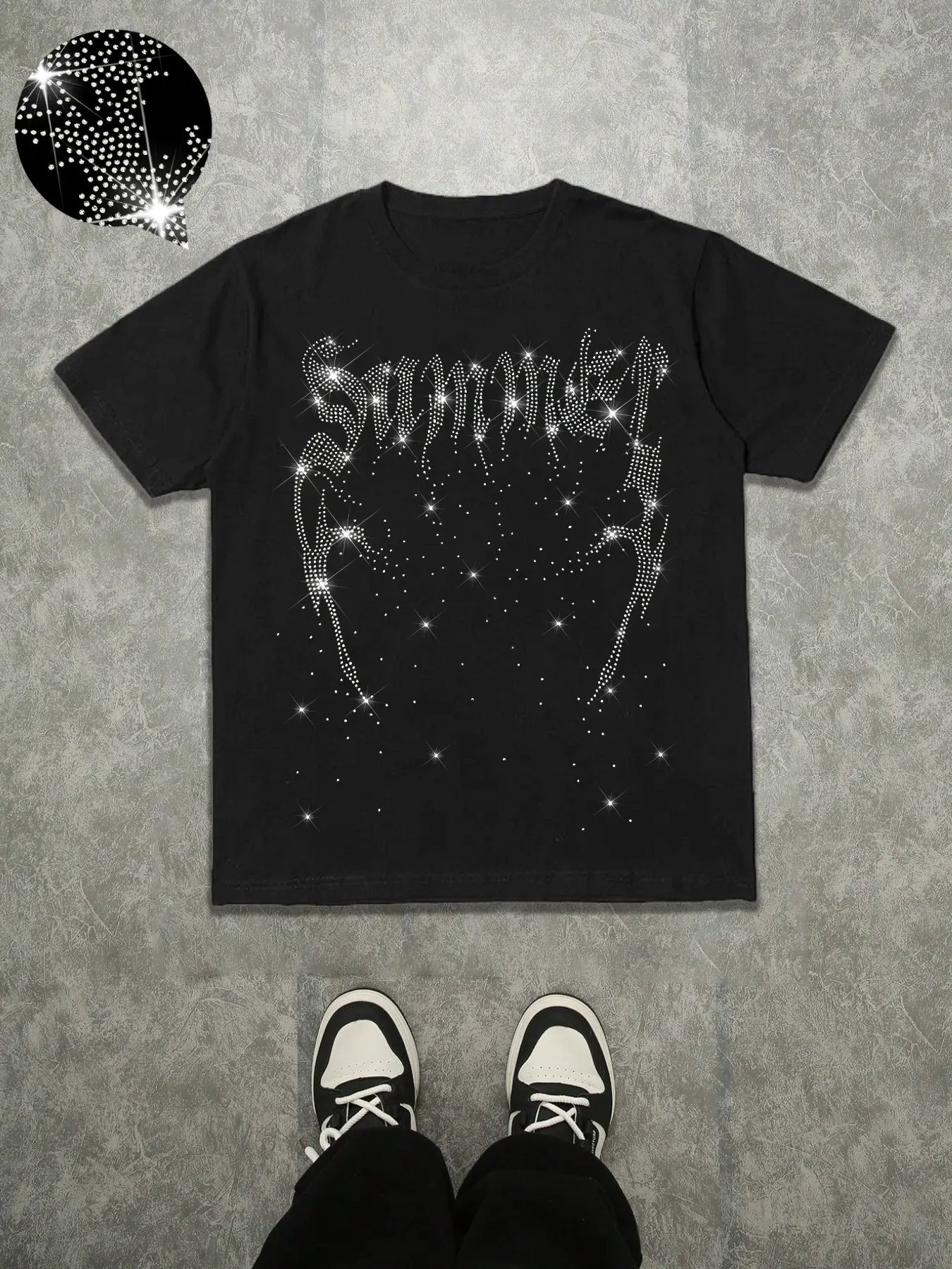 Men's Casual Short Sleeve Round Neck T-Shirt, Bottom Sparkle Letter Print, Comfortable Fabric, Regular Fit, Perfect for Weekend, Menswear Streetwear