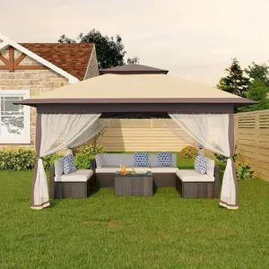 Garvee 3.6m x 3.6m Pop Up Gazebo with Mosquito Netting – Waterproof Canopy Tent with 4 Mesh Sidewalls, Adjustable Height & Carry Bag, Easy Setup Garden & Backyard Party Marquee