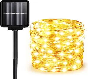 Solar String Lights Outdoor, 33 Feet 100 LEDs 8 Modes Solar Fairy Lights for Outside, Waterproof Outdoor Light for Patio Yard Christmas Tree Halloween Wedding Party Decorations, Warm White