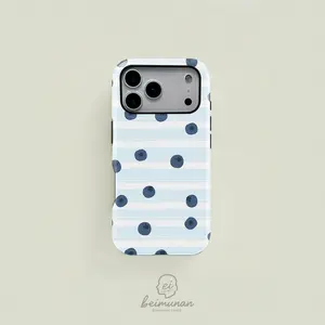 Blueberry Fruit Pattern Print Phone Case, Heavy Duty Shockproof Protection 2-in-1 Protective Cover, Compatible with iPhone 17 16 15 14 13 12 11 Pro Max Series Holiday Gift Minimalist Fashion Shell