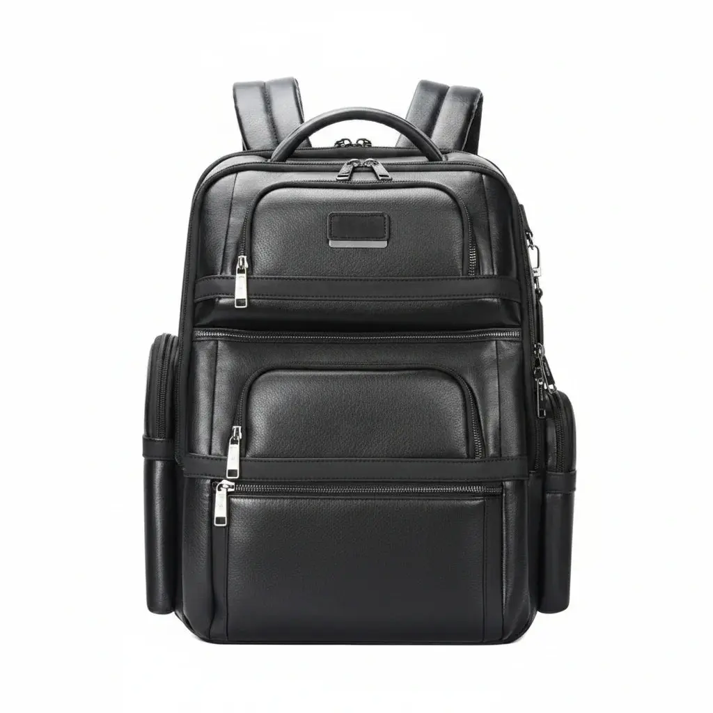 Q-Giant Genuine Leather Backpack – 40L Anti-Theft Travel & Laptop Bag with USB Charging Port