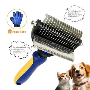 Shedding Grooming Brush for Dogs and Cats,2 in 1 Multi-functional Pet Grooming Brush,Free Pet Grooming Glove Combo - Double Sided Shedding for Dogs and Cats - Reduce Shedding Easily,Pet Shedding Tool