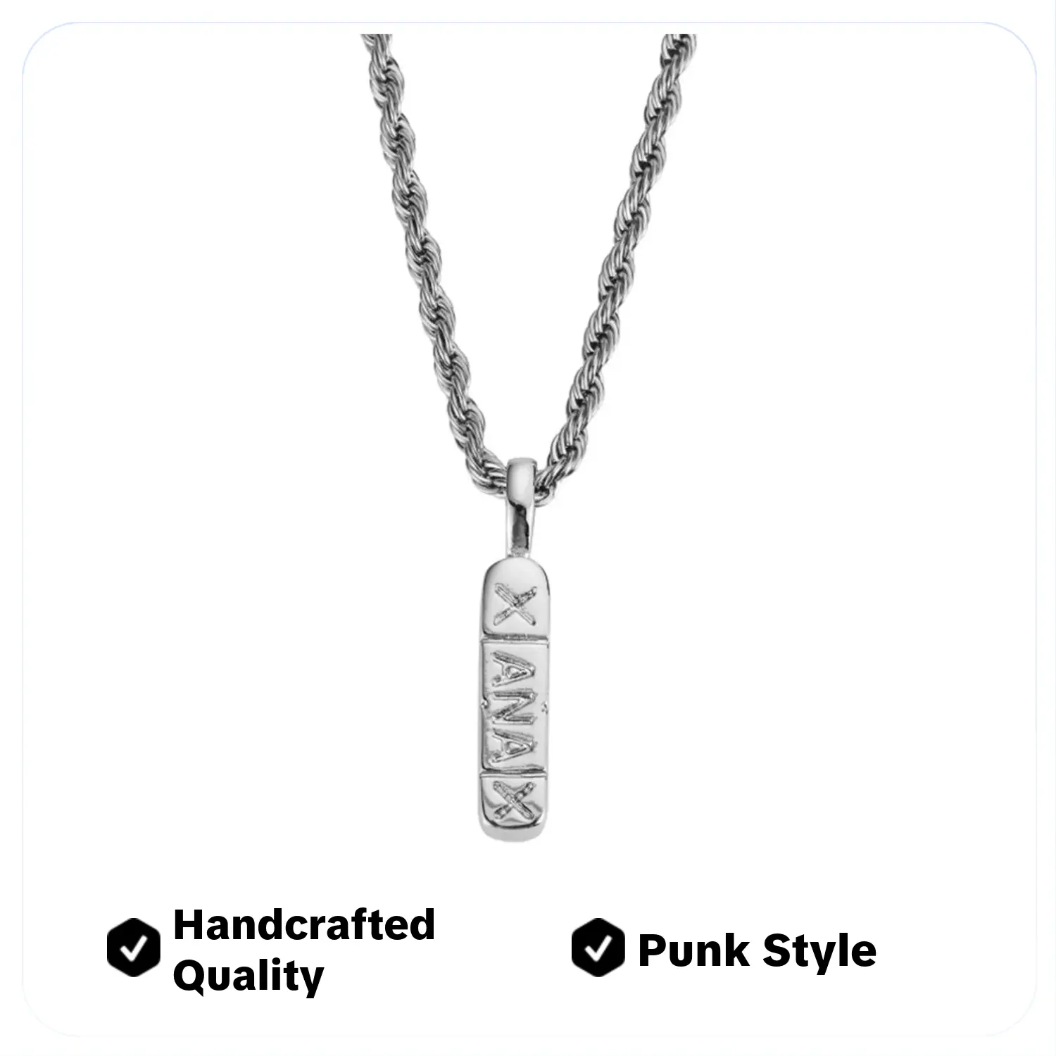 24in Punk Copper Silver-Plated Pill Bar Pendant Necklace - Unisex Handcrafted Quality Metal Coating Twist Chain, DIY Designer Bible Verse Cross, Durable Cost-Effective Casual Jewelry for Daily Wear/Anniversary Gift, 24Inches