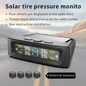 Solar TPMS Car Tire Pressure Alarm Device Auto Tyre Pressure Security Colorful Digital Display 4 External Sensors Tire Pressure Temperature Warning wireless monitor