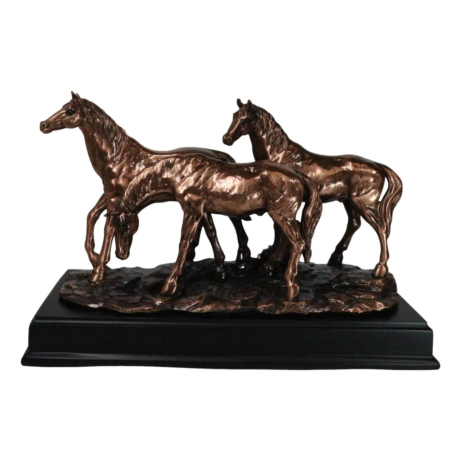 15" Large Western Equine 3-Horse Bronze Electroplated Resin Figurine, Resin Animal Sculptures, Interior Decoration Accessories, Home Decor Accessory for Room Decor
