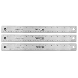 12" Stainless Steel Office Ruler With Non Slip Cork Base, Pack of 3