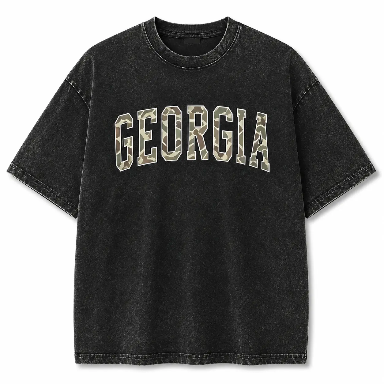 Vintage Camo Georgia Varsity University print Letter Graphic Oversized White Short Sleeve T-Shirt for Women, Casual State Pride Cotton Crewneck Top