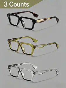 CATERSIDE 3 Counts Unisex Square Metal Frame Glasses with PC Lenses, Anti-Blue Light Design, Ideal for Daily Wear & Gift Giving, All Season Optics